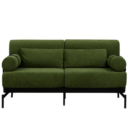 Modern Loveseat Sofa 2 Seater With USB Ports, Cylindrical Armrests - Green
