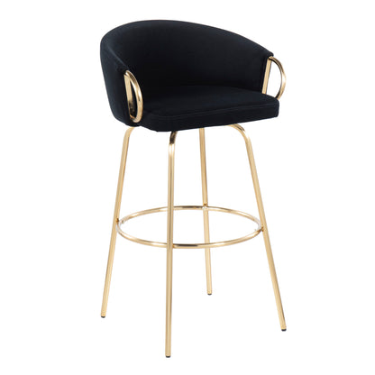 Claire - Contemporary / Glam Fixed Height Bar Stool With Round Footrest (Set of 2) - Black / Gold