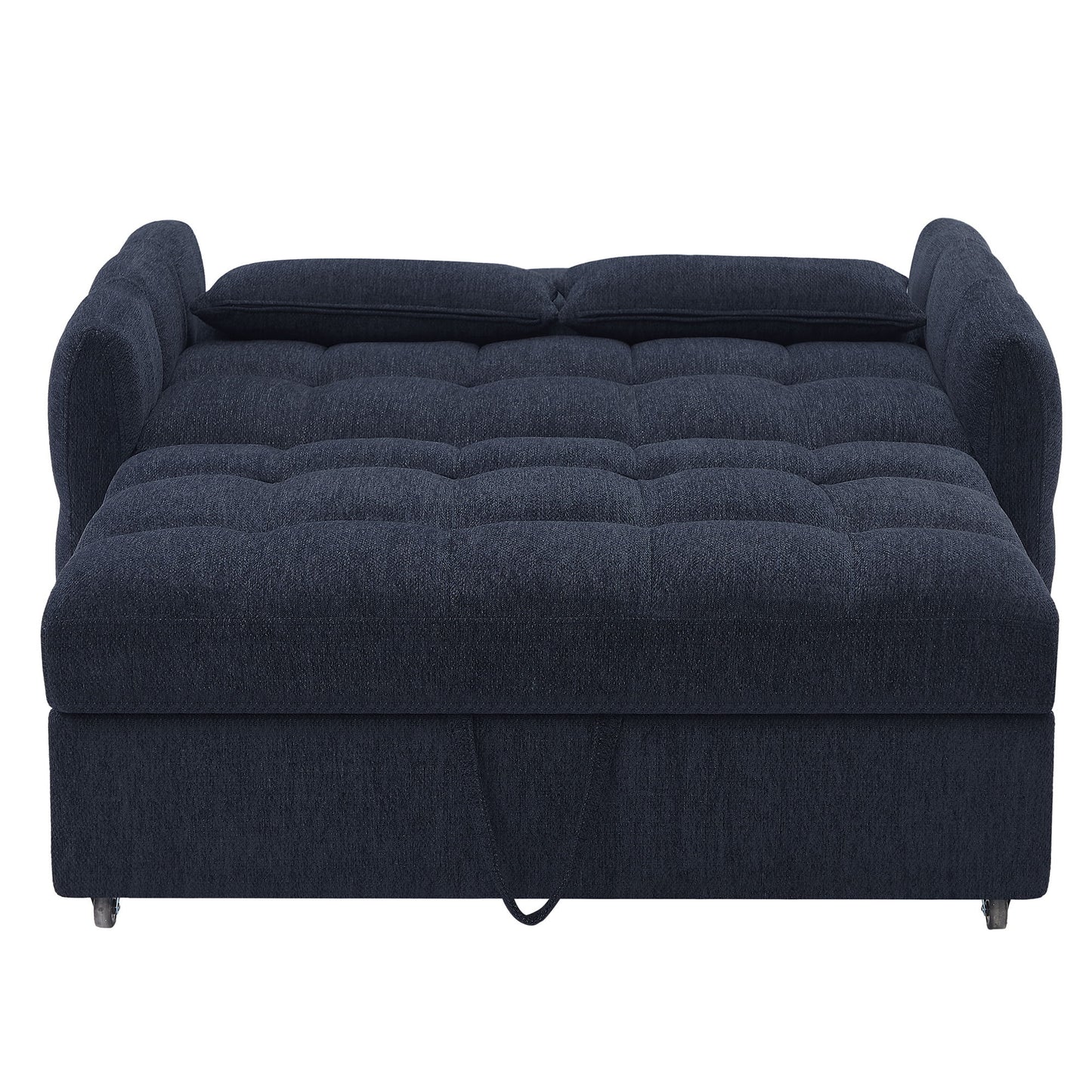 Loveseat Sofa Pull Out Sofa Bed Tufted Sleeper Sofa With An Adjustable Backrest, 3 USB Ports And 2 Lumbar Pillows For Living Room - Blue