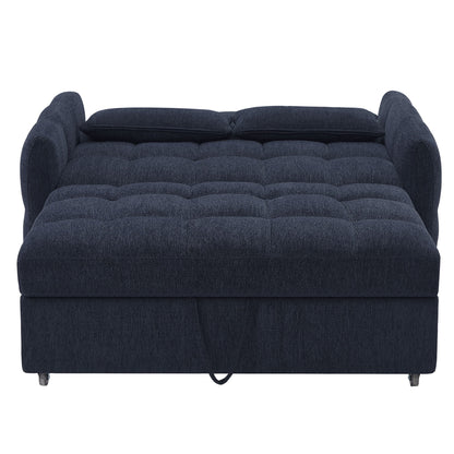 Loveseat Sofa Pull Out Sofa Bed Tufted Sleeper Sofa With An Adjustable Backrest, 3 USB Ports And 2 Lumbar Pillows For Living Room - Blue