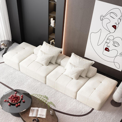 Modern Oversized Modular Sectional Sofa With 2 Ottoman And 2 Seat, Sparkling Chenille Fabric Soft Cushion Sofa With 4 Pillows, 4 Pieces Diy Combination Tufted Sofa, No Assembly Required - Beige