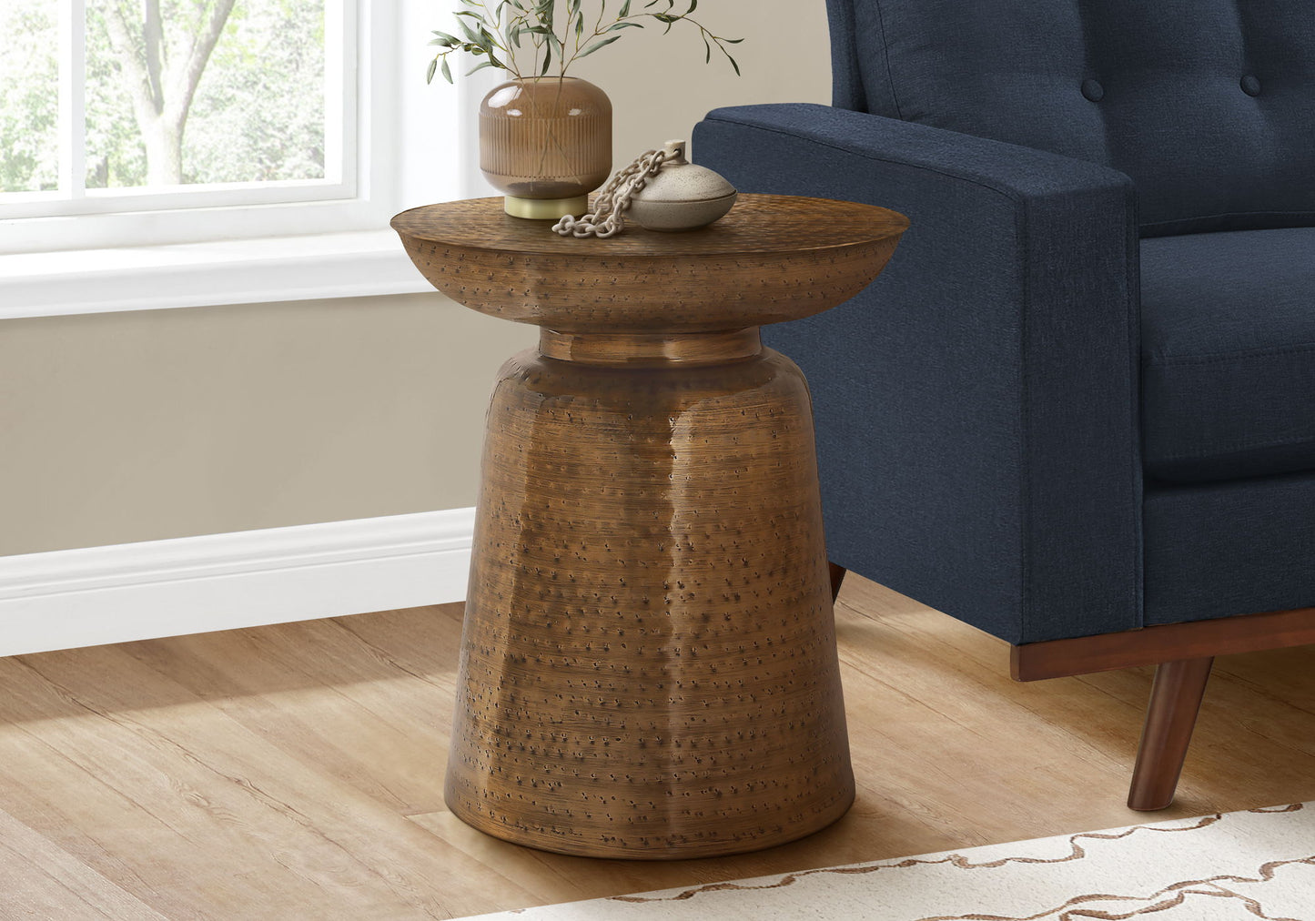 Drum Accent Side Table, Durable Construction - Copper