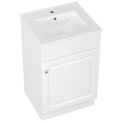 20" Bathroom Vanity With Sink, Freestanding Cabinet With Door Shelf And Adjustable Shelf, And Ceramic Construction - White