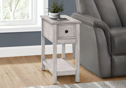 Accent End Table, 2 Tier, Narrow, Lamp, Storage Drawer, Transitional - Gray Wash