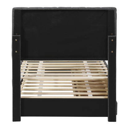 Twin Size Upholstered Platform Bed With Trundle And 3 Drawers - Gray