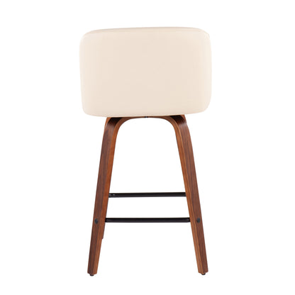 Toriano - Mid-Century Modern Fixed Height Counter Stool With Square Footrest (Set of 2) - Walnut / Cream