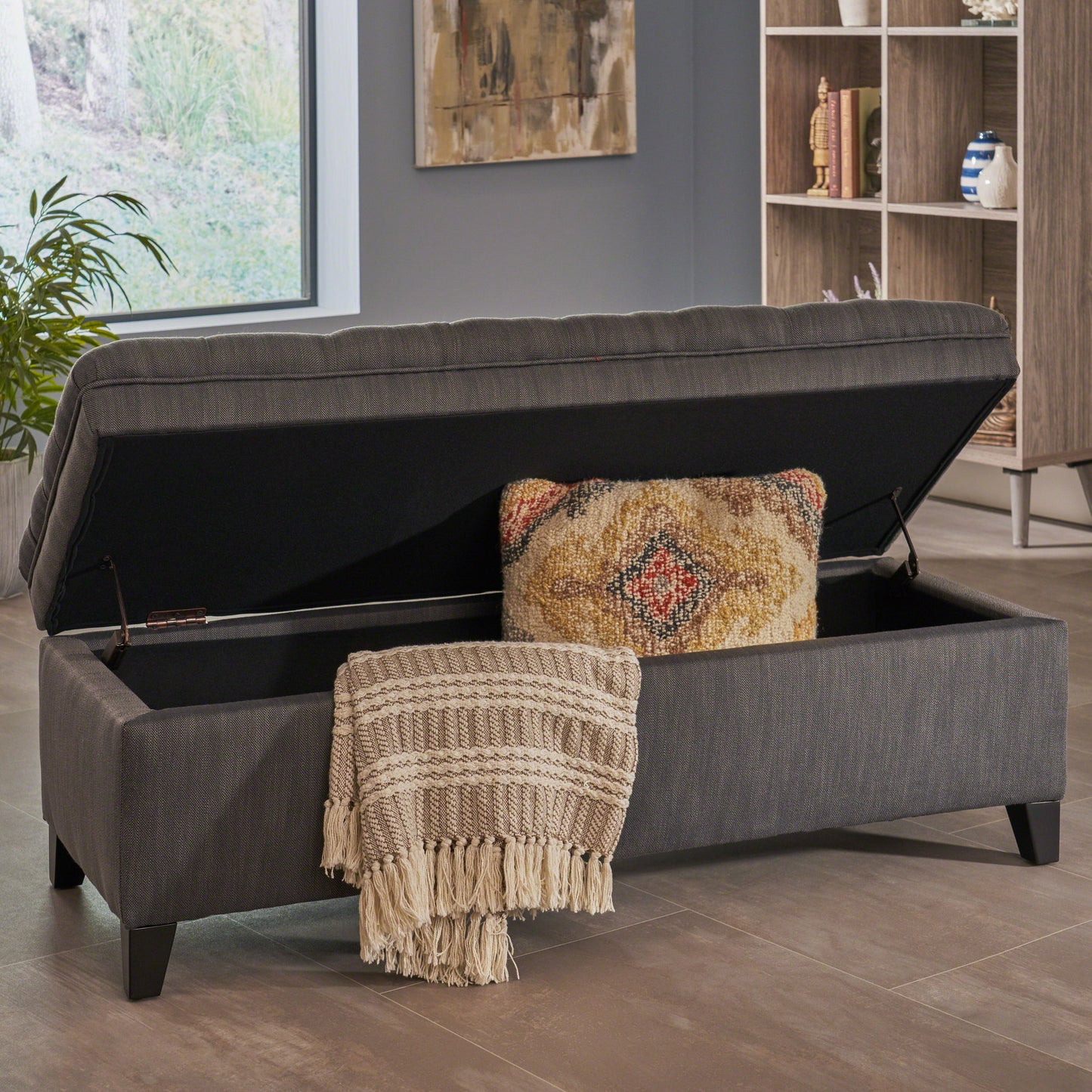 Juliana - Stylish Storage Ottoman With Extra Seating - Gray