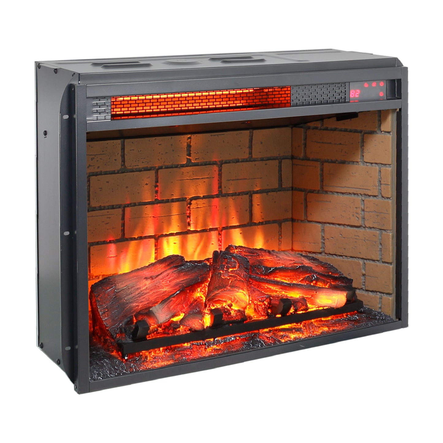 23" Infrared Quartz Heater Fireplace Insert -Woodlog Version With Brick - Antique Black