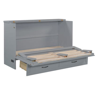 Queen Size Murphy Bed With Large Drawers - Gray