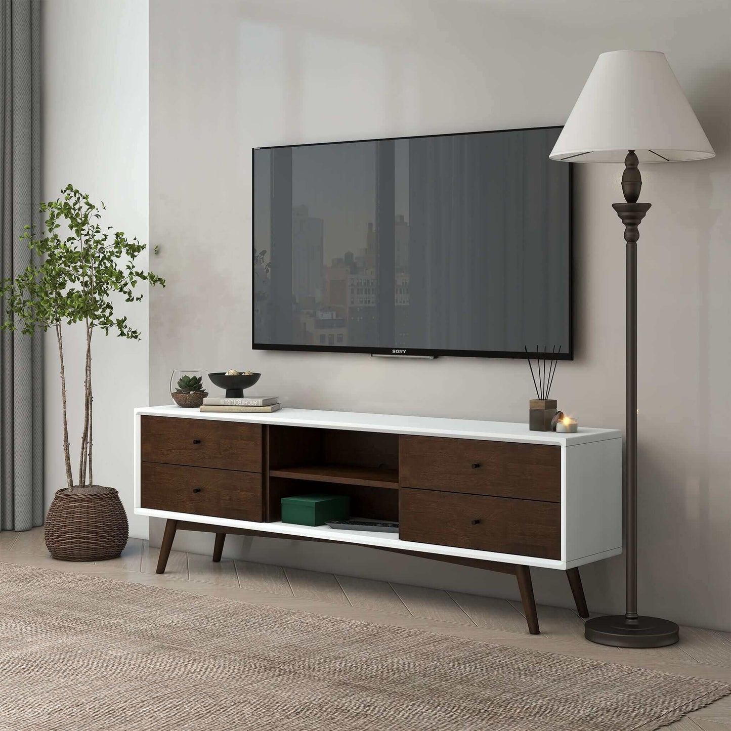 Caroline - White TV Stand Up To 72" - Brown / White