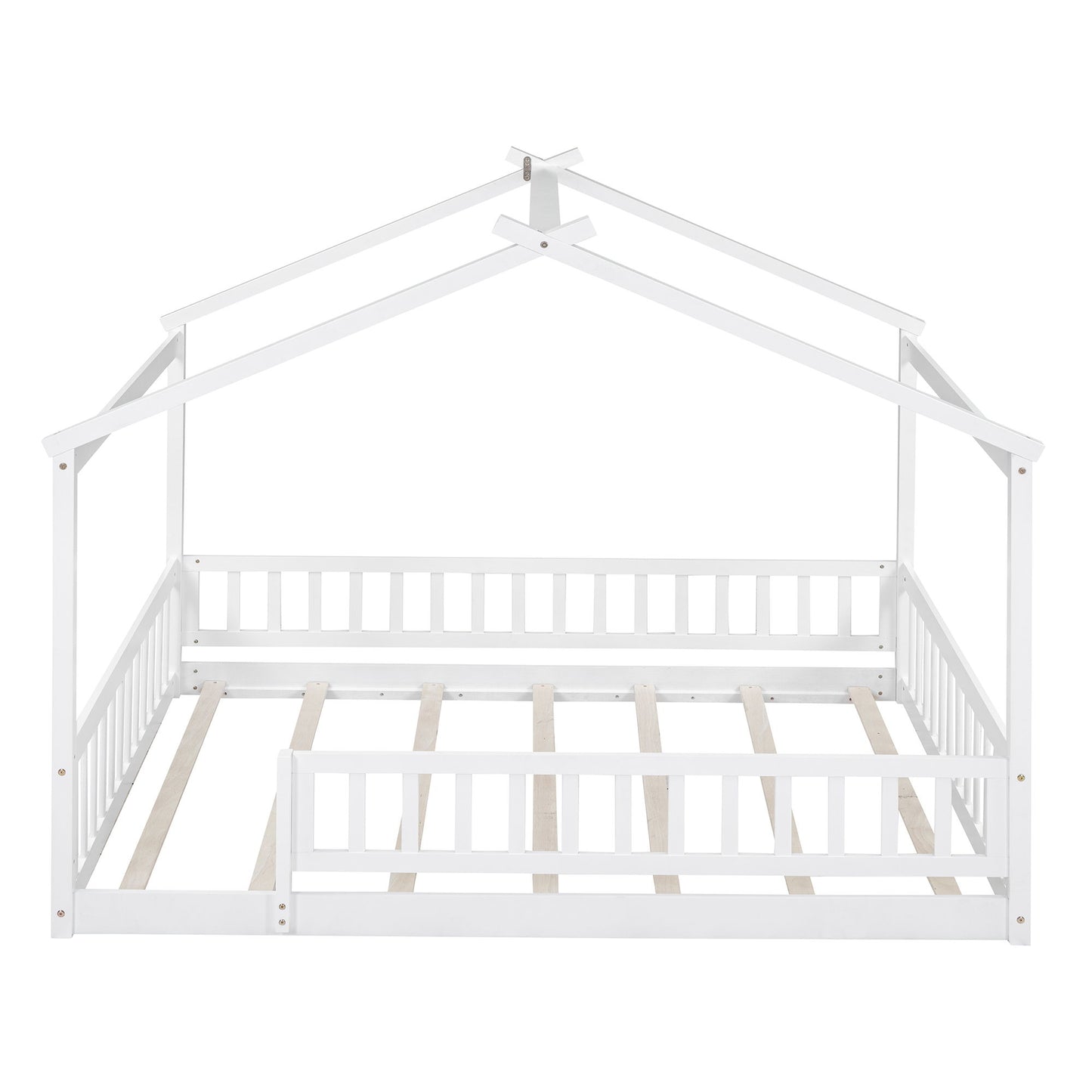 Full Size Bed House Bed Frame & Fence - White