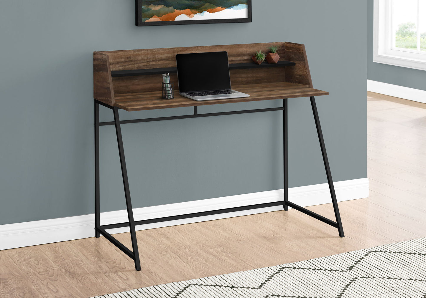 Computer Desk For Home Office, Laptop, Storage Shelves, Contemporary Versatile Placement - Brown