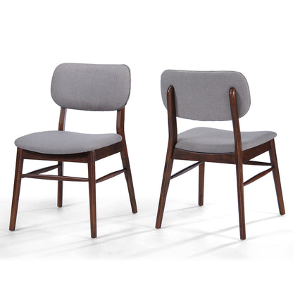Mid Century Modern Upholstered Dining Chairs With Splayed Rubberwood Legs (Set of 2) - Light Gray