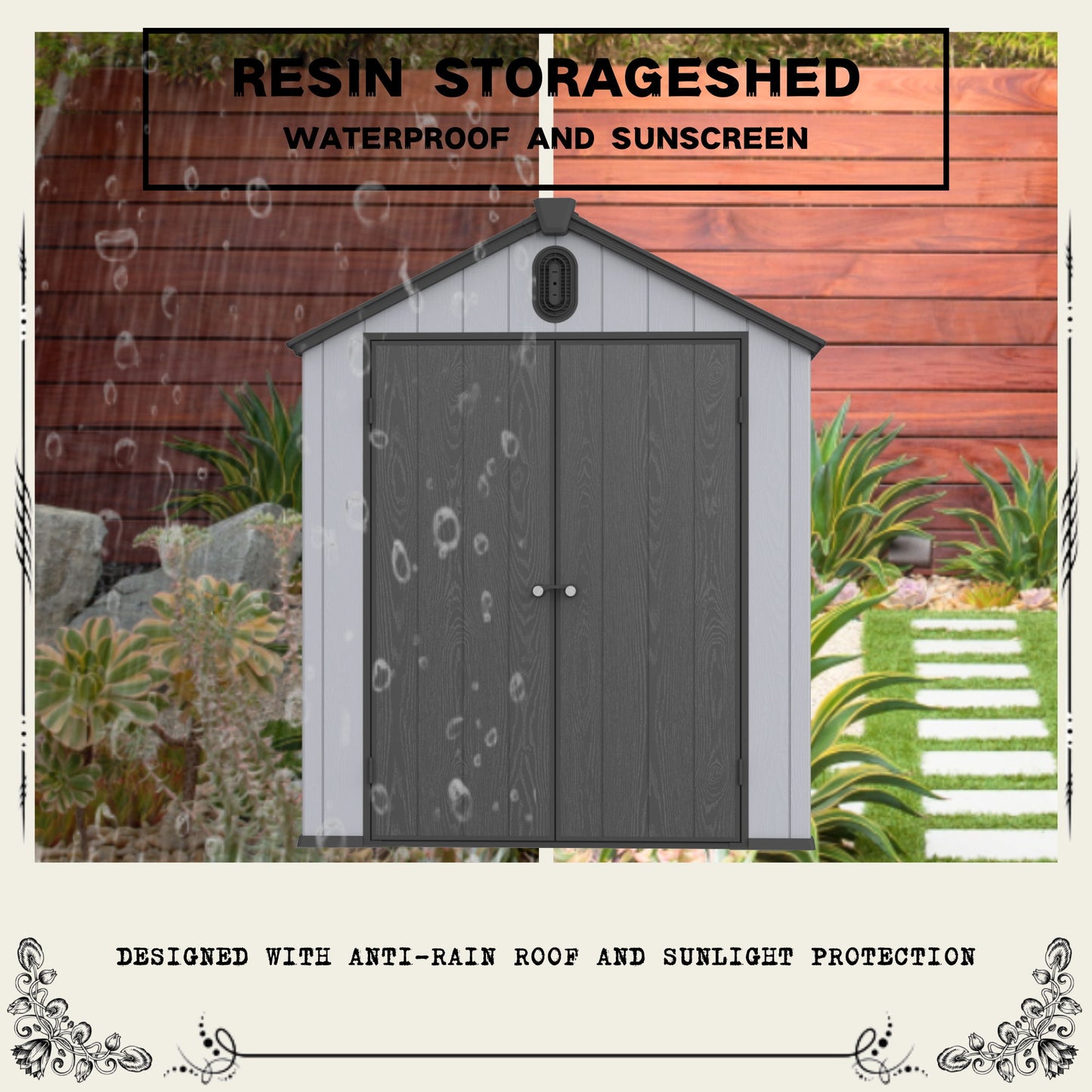 Xwt012 Plastic Storage Shed For Backyard Garden Big Spire Tool Storage - Black / Gray