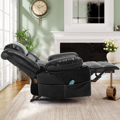 Breathable Leather Massage Recliner Chair Manual Living Room Reclining Sofa - Black