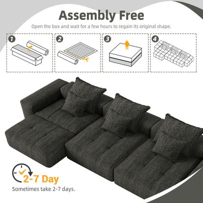 Modern Oversized Modular Sectional Sofa, Sparkling Fabric Soft Cushion Sofa With 6 Pillows, 6 Pieces Diy Combination Tufted Sofa, No Assembly Required - Black