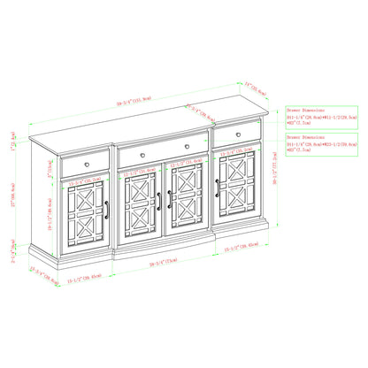 Classic Fretwork Detailed Glass Door Sideboard - Dark Teal