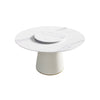 Modern Artificial Stone Round Plywood Base Dining Table, Can Accommodate 6 People, Artificial Stone Turntable (Not Including Chairs) - White / Beige