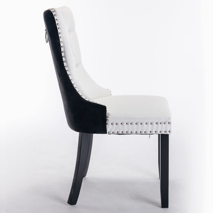 Nikki - Modern, High-End Tufted Solid Wood Contemporary And Velvet Upholstered Dining Chair With Wood Legs Nailhead Trim (Set of 2) - White / Black