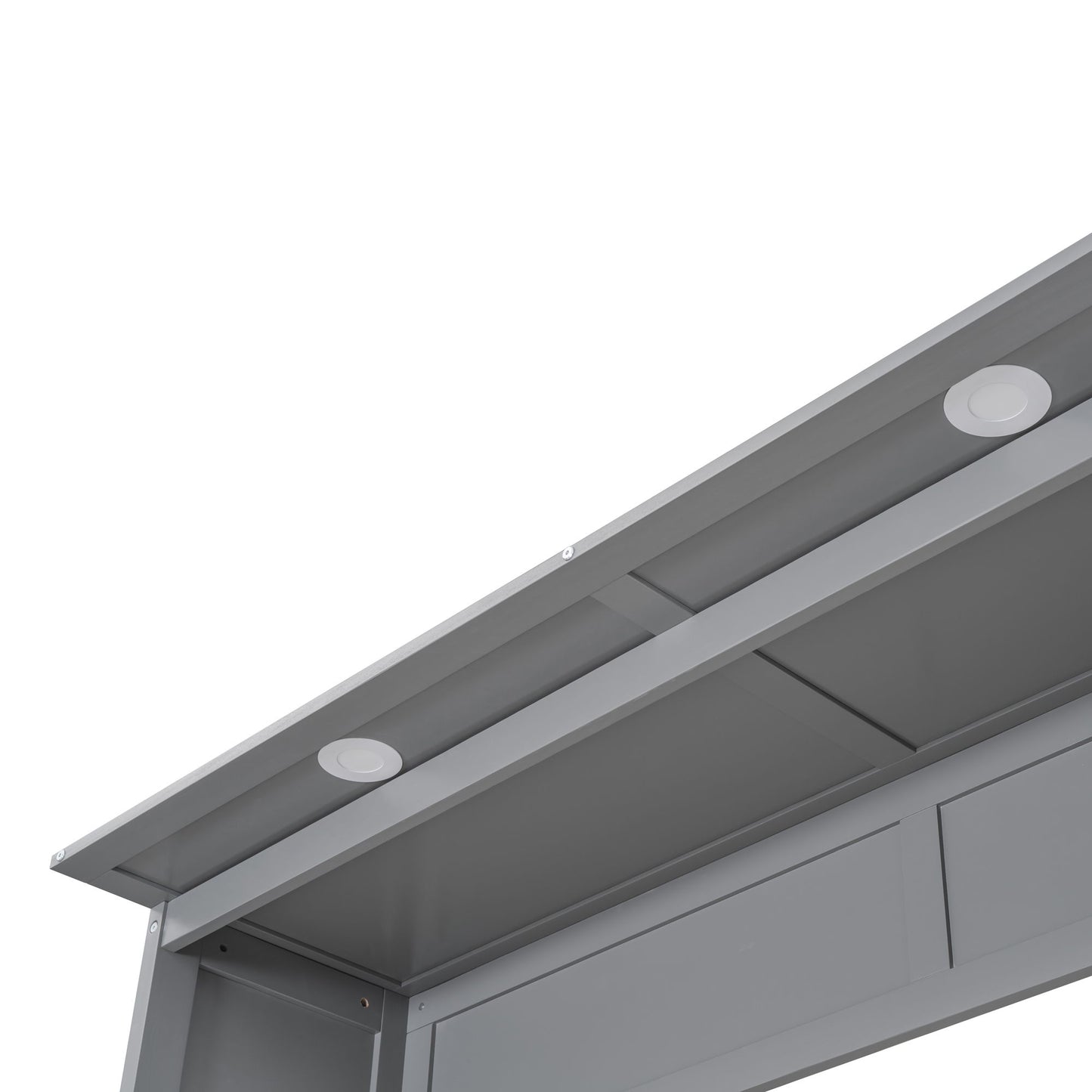 Queen Size Murphy Wall Bed With Shelves, Drawers And LED Lights - Gray