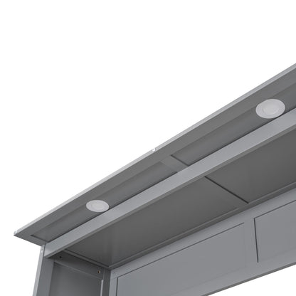 Queen Size Murphy Wall Bed With Shelves, Drawers And LED Lights - Gray