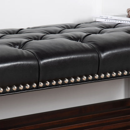 Wooden Base Upholstered Bench For Bedroom For Entryway - Black