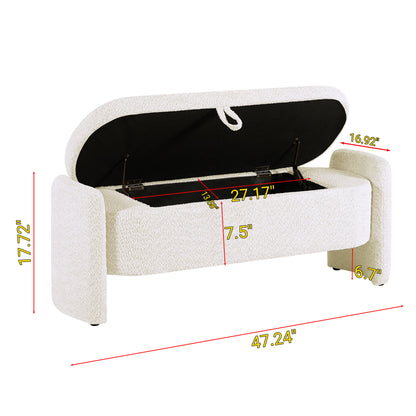 Ottoman Oval Storage Bench, 3D Lamb Fleece Bench With Large Storage Space For The Living Room, Entryway And Bedroom - Cream White