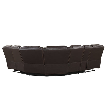 Modern Faux Leather Manual Reclining With Center Console And LED Light Strip, Living Room Furniture Set, Symmetrical Couch With 2 Cup Holders And Storage For Living Room - Brown