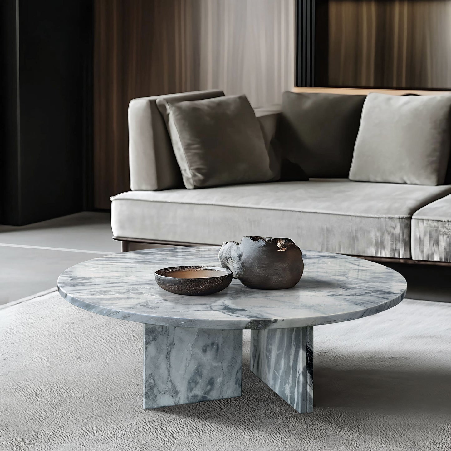Luxury Natural Marble Coffee Table Genuine Marble, Living Room Centerpiece - Blue Gray