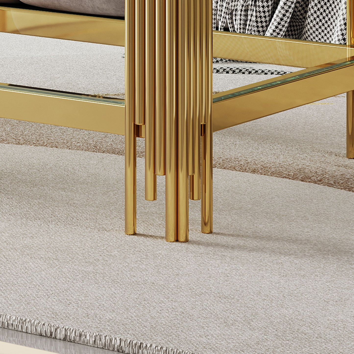 Top And Bottom Double Layer Tempered Glass Coffee Table And Mirror Finished Stainless Steel Frame - Gold
