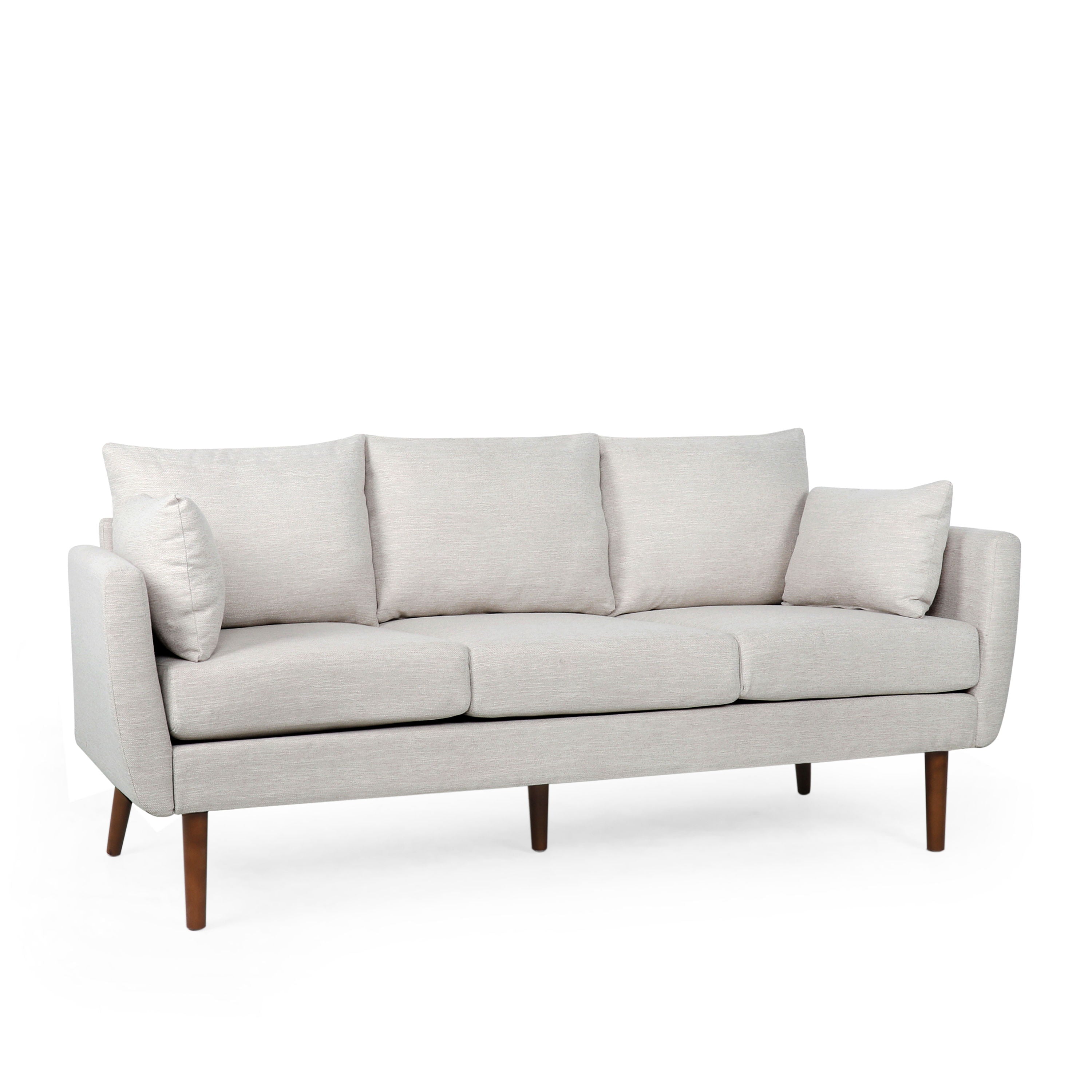 Diaphanous - Upholstered 3 Seater Sofa With 2 Accent Pillows And Wood Legs - Beige