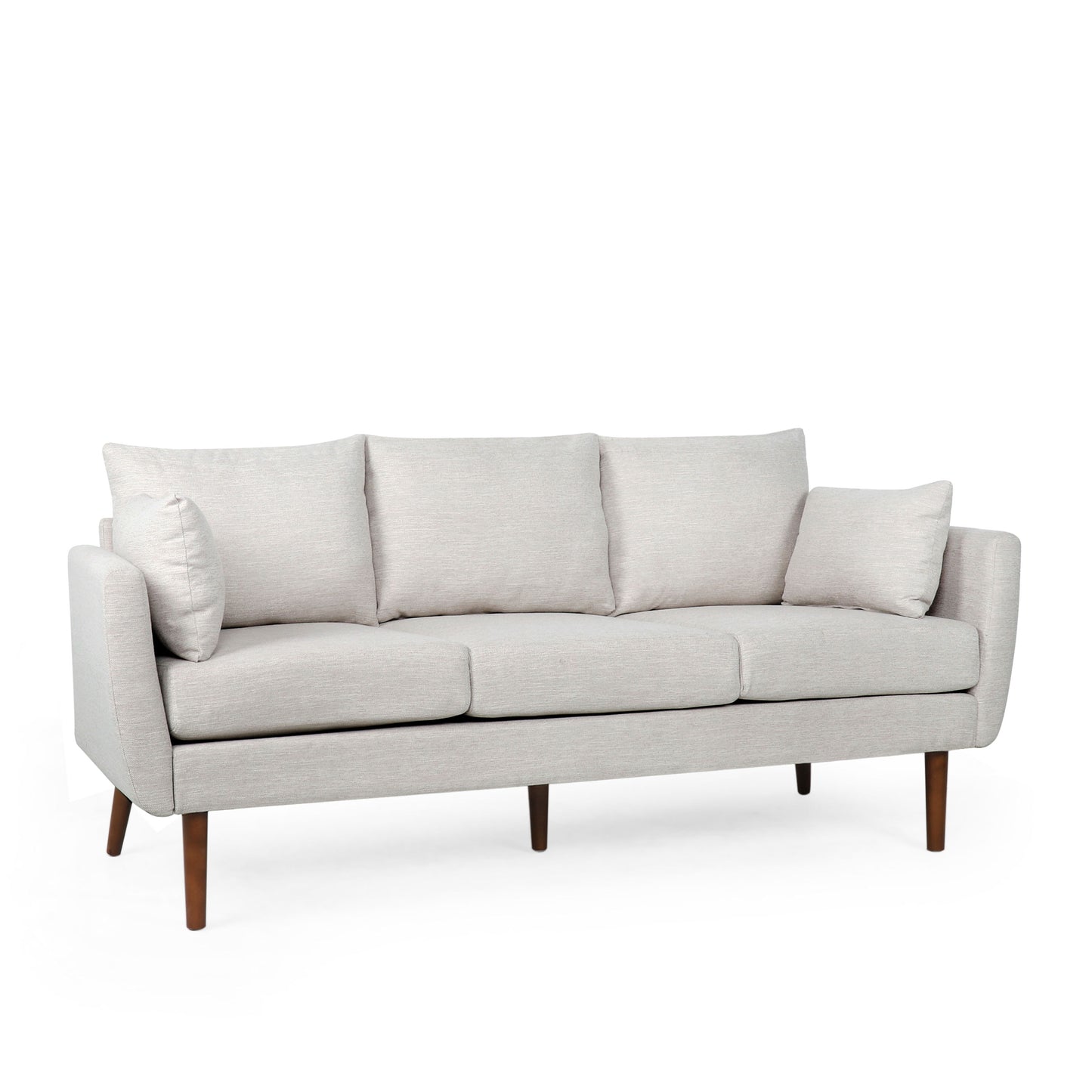 Diaphanous - Upholstered 3 Seater Sofa With 2 Accent Pillows And Wood Legs - Beige