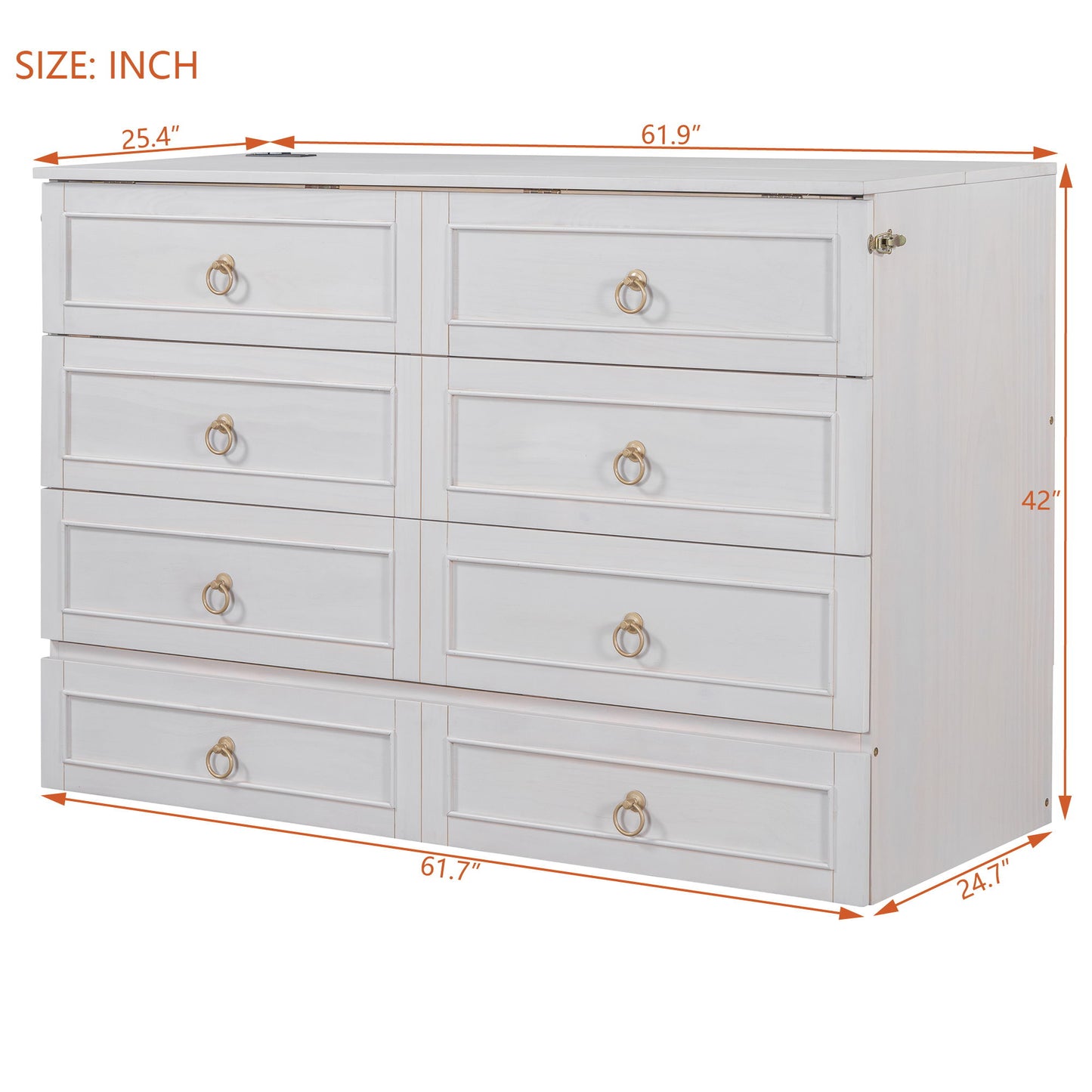 Queen Murphy Bed Elegantly Designed With Large Drawers - White