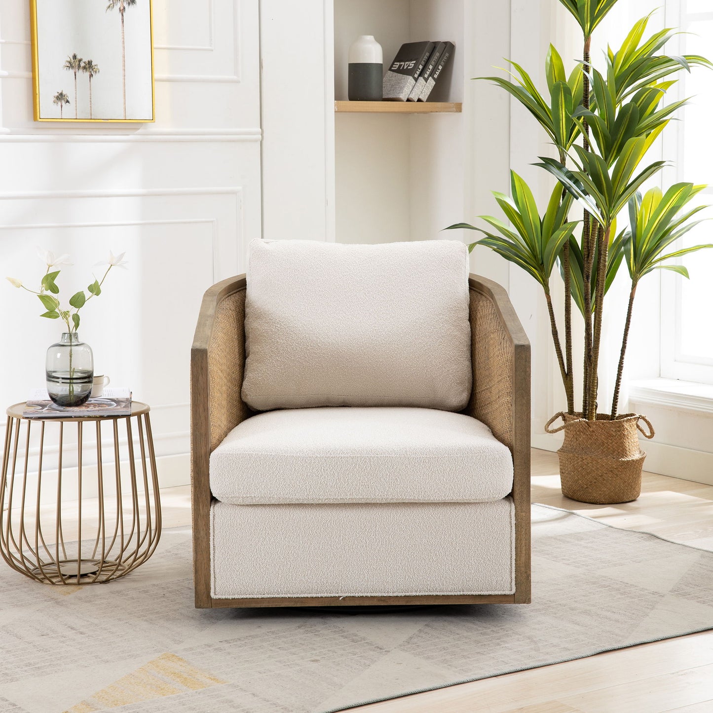 Swivel Barrel Chair, Comfy Round Accent Sofa Chair With 360 Degree Swivel, Leisure Arm Chair For Living Room, Nursery, Hotel, Bedroom, Office, Lounge - Beige