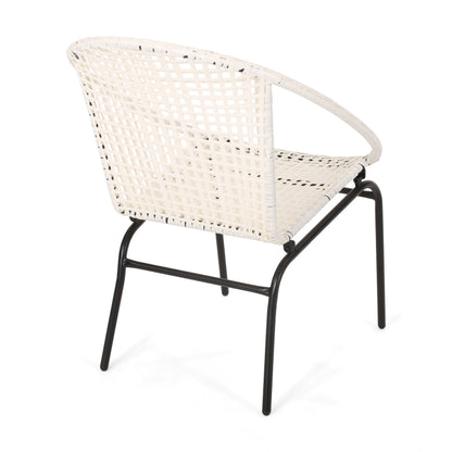 Outdoor Faux Rattan Wicker Chair With Iron Frame (Set of 2) - White / Black