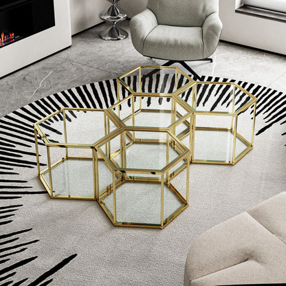 Modern Stainless Steel Coffee Table With Double Layer Glass And Polygonal Design - Gold