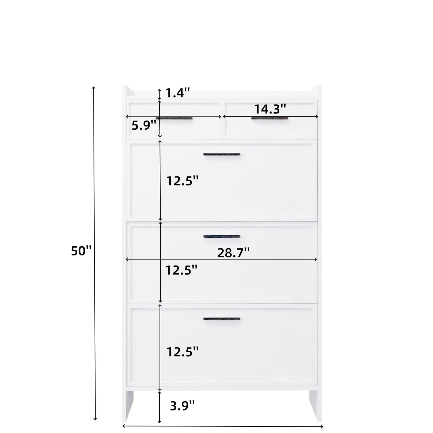 Shaker Shape Door Shoe Rack 3 Doors Shoe Cabinet With 2 Drawers With Open Space For Shoes - Matte White