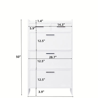 Shaker Shape Door Shoe Rack 3 Doors Shoe Cabinet With 2 Drawers With Open Space For Shoes - Matte White