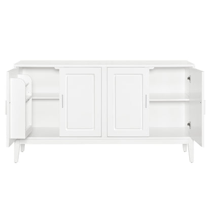 4 Door Sideboard Storage Cabinet With Door Shelf For Living Room And Dining Room, 2 Large Cabinets With Adjustable Shelf - White
