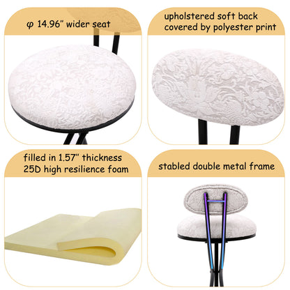 Round Print Bar Stools (Set of 2) Metal Upholstered Chairs For Kitchen Island & Dining Rooms - Black & White Print