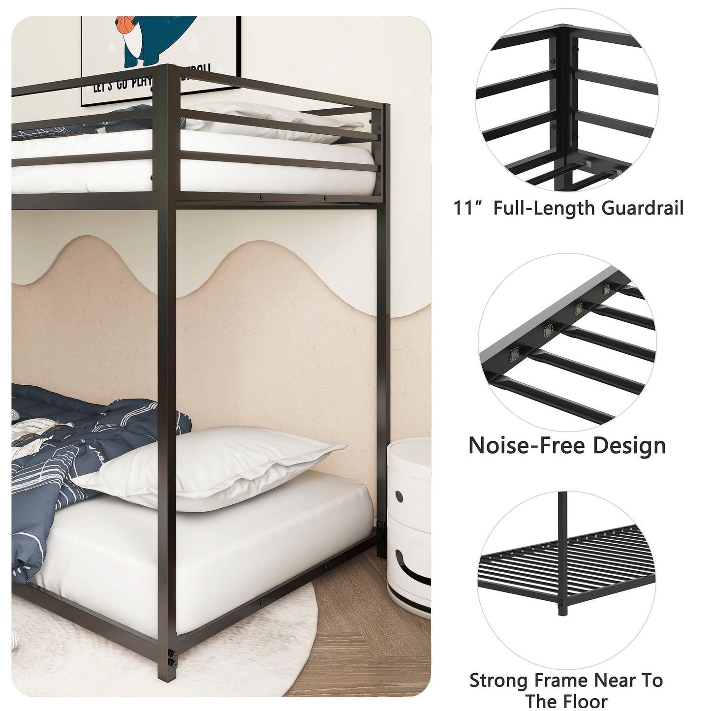 Adam - Twin Over Twin Bunk Bed - Black Metal