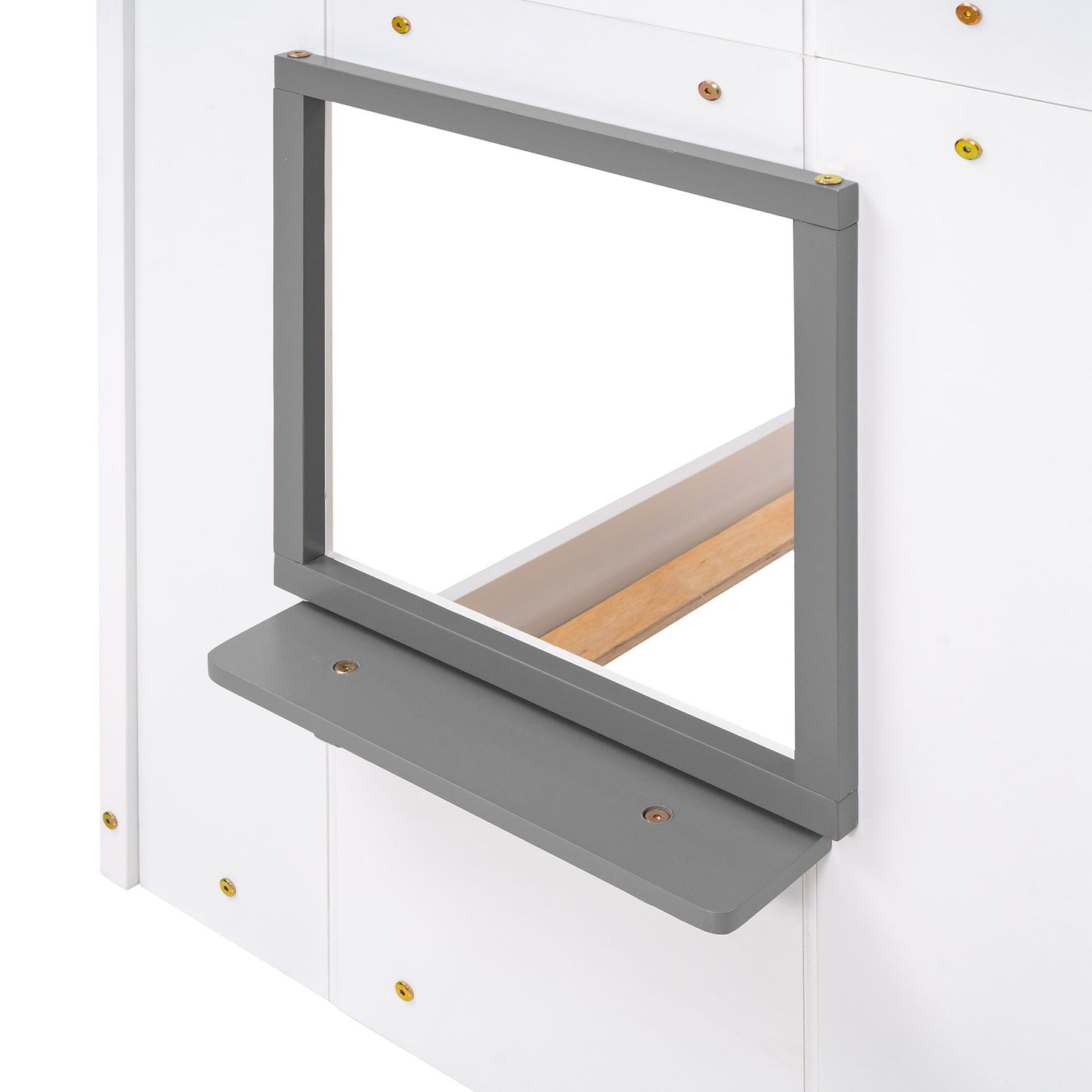Twin Over Twin Bunk Bed & Roof, Window, Guardrail, Ladder - White