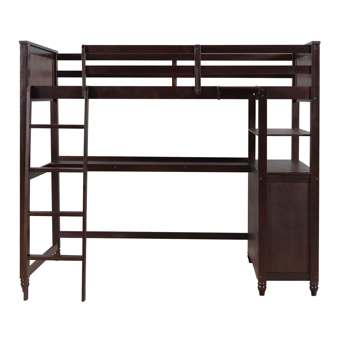 Twin Size Loft Bed With Drawers And Desk, With Shelves - Espresso