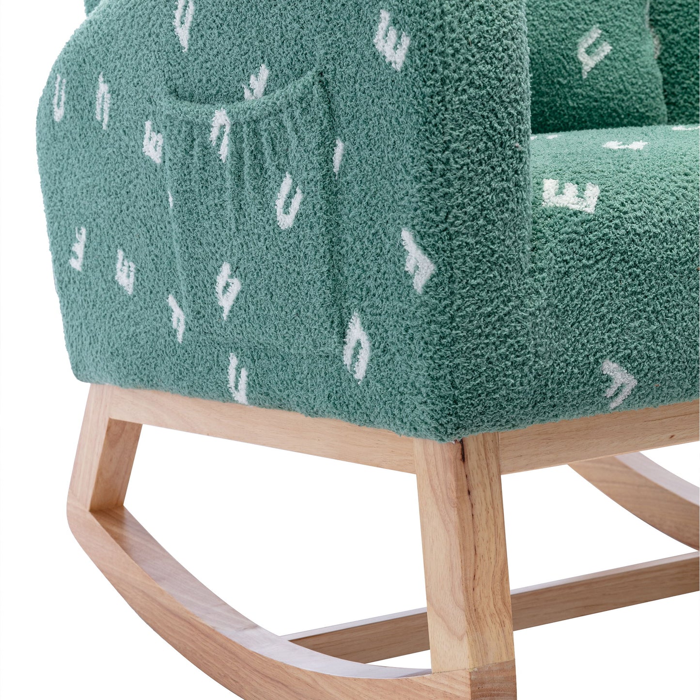 Modern Rocking Chair For Nursery, Mid Century Accent Rocker Armchair With Side Pocket, Upholstered High Back Wooden Rocking Chair For Living Room - Green
