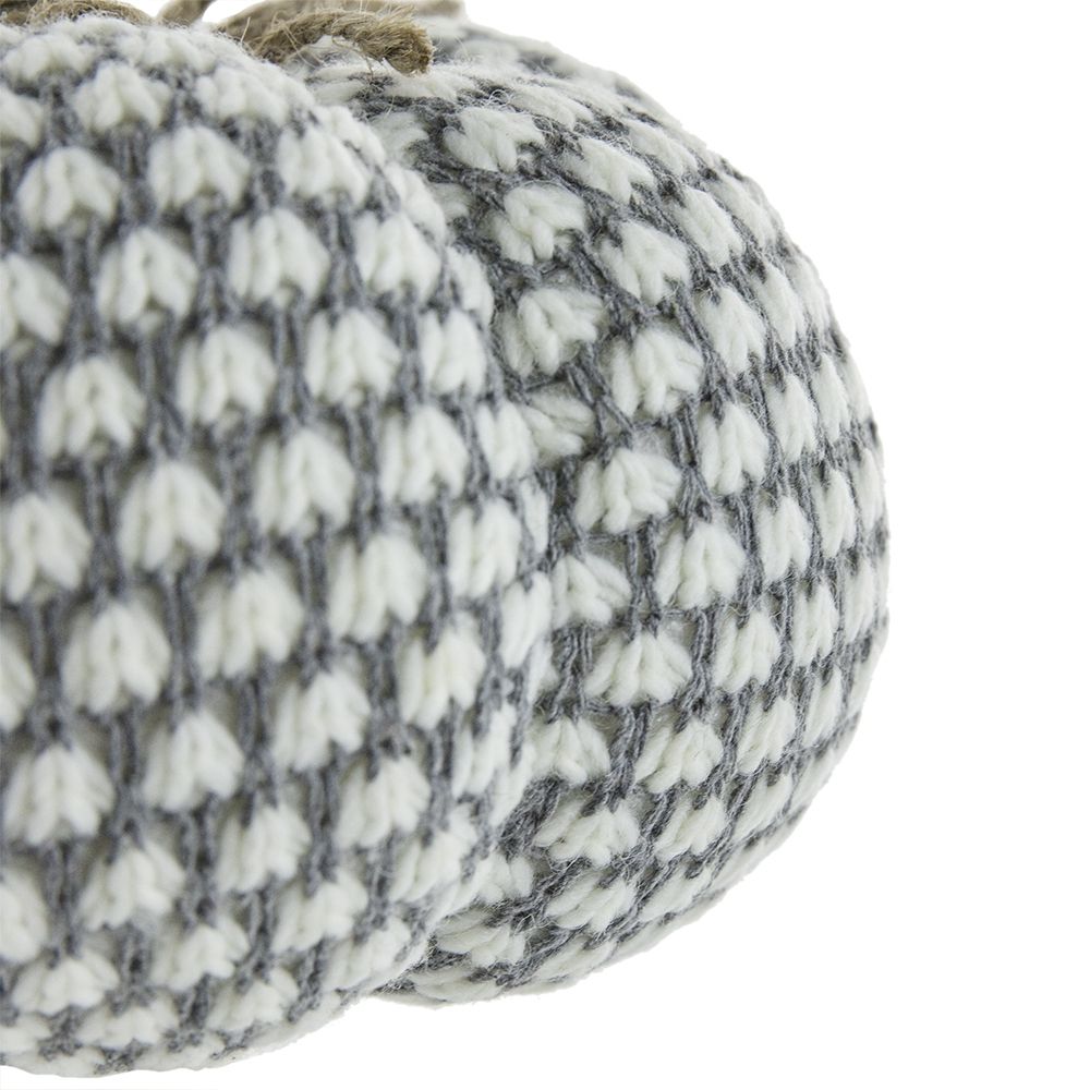 Knite Pumpkin Ornament Decor For Holiday Harvest Festival Fall Festival & Thanksgiving (Set of 2) - White / Gray