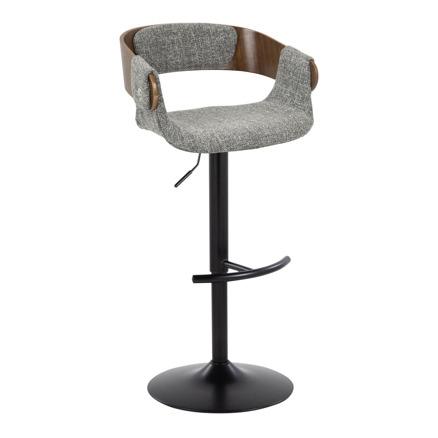 Elisa - Mid-Century Modern Adjustable Barstool With Swivel With Rounded T Footrest (Set of 2) - Black / Walnut / Gray