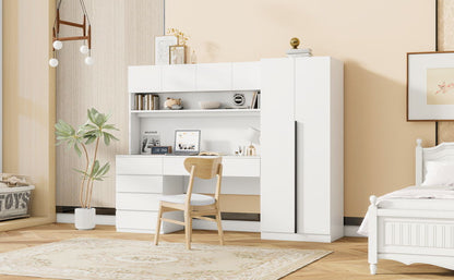 2 Door Storage Desk Wardrobe For Bedroom With Shelves And Drawers - White