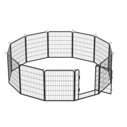 12 Panels Heavy Duty Metal Playpen With Door, Dog Fence Pet Exercise Pen For Outdoor - Black