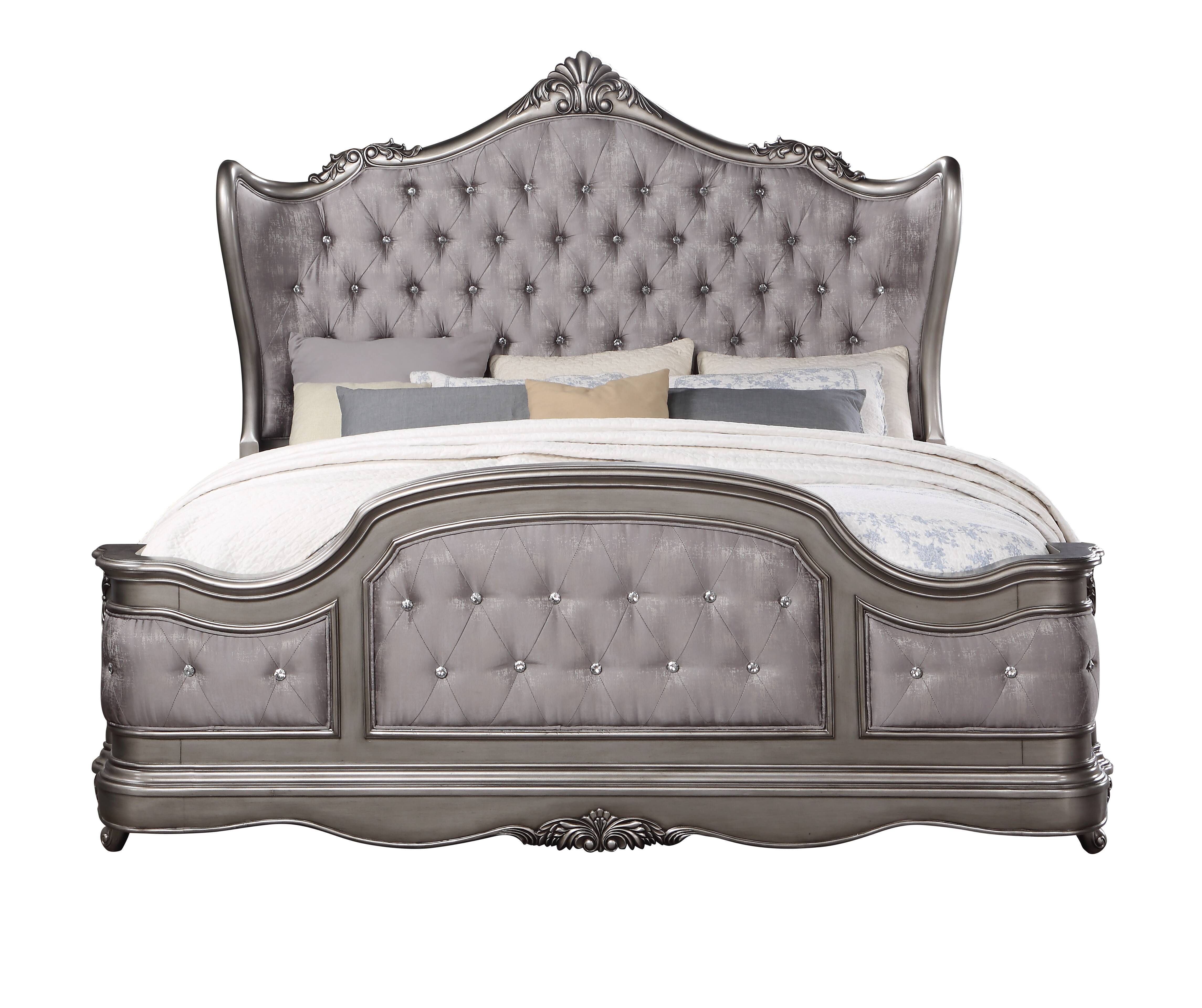 Ariadne - Eastern King Velvet Bed - Antique Silver