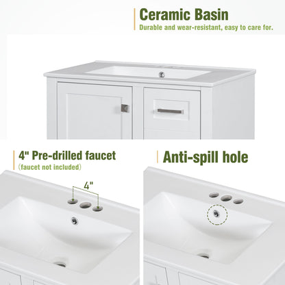Bathroom Vanity, Modern Bathroom Cabinet With Sink Combo Set, Bathroom Storage Cabinet With A Soft Closing Door And 3 Drawers, Solid Wood Frame - White